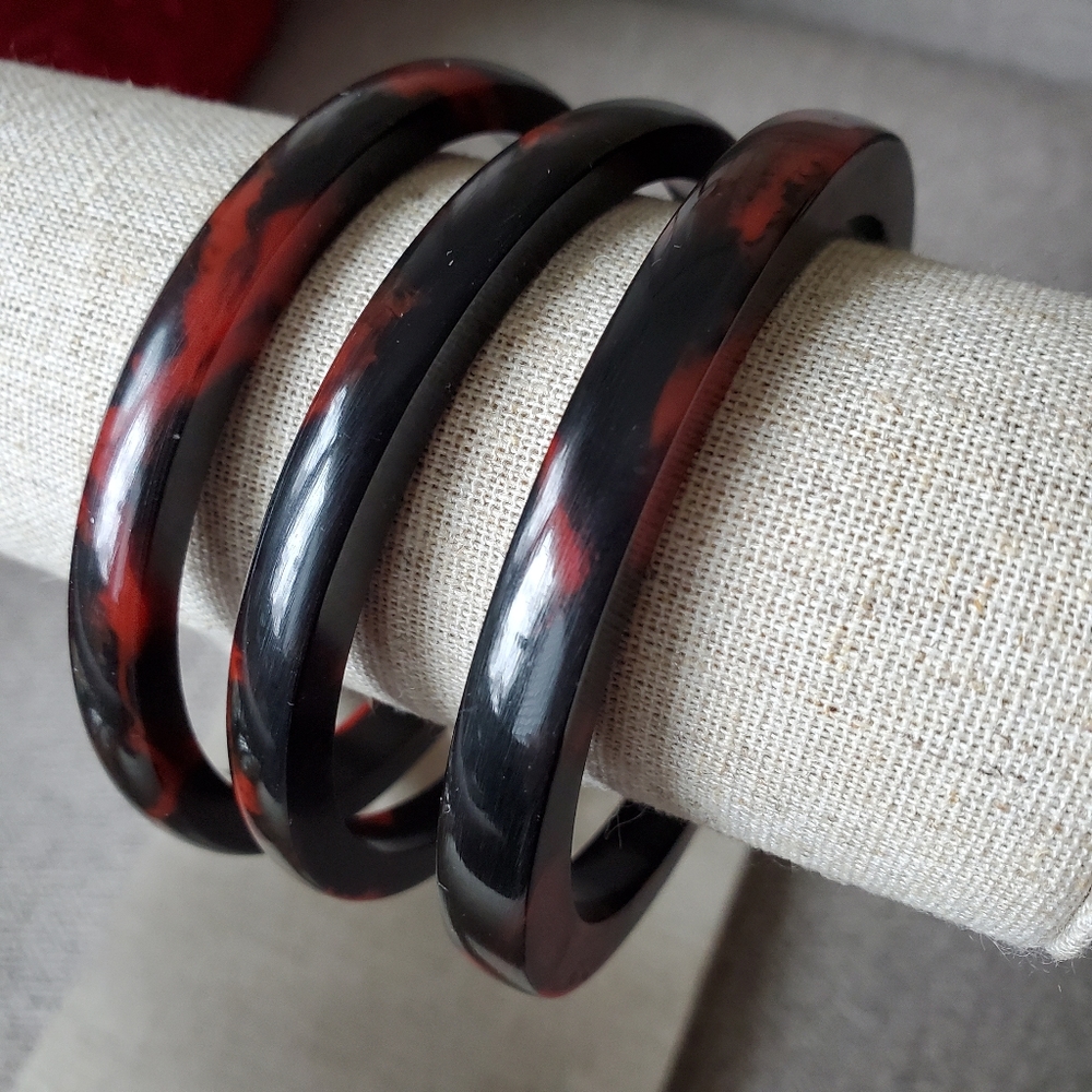 Bangle resin bracelets set of 3 black and …